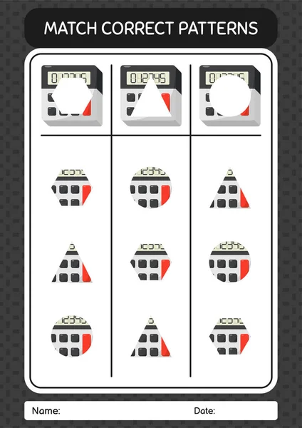 Match Pattern Game Calculator Worksheet Preschool Kids Kids Activity Sheet — Stock Vector