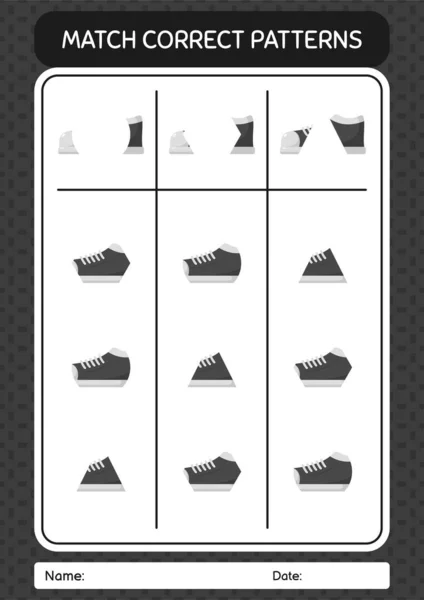 Match Pattern Game Shoes Worksheet Preschool Kids Kids Activity Sheet — Image vectorielle