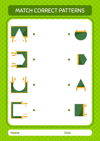 Match Pattern Game Chalkboard Worksheet Preschool Kids Kids Activity Sheet — Stok Vektör