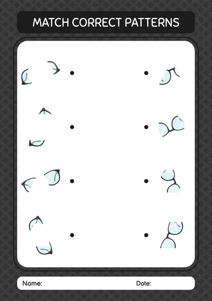 Match Pattern Game Glasses Worksheet Preschool Kids Kids Activity Sheet — Image vectorielle