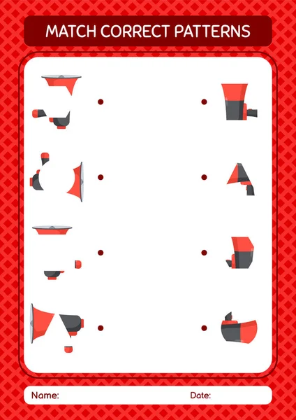 Match Pattern Game Horn Loudspeakers Worksheet Preschool Kids Kids Activity — Image vectorielle