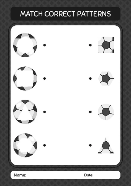 Match Pattern Game Soccerball Worksheet Preschool Kids Kids Activity Sheet — Wektor stockowy