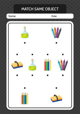 Aynı nesne oyunu yaz ikonu ile eşleştir. Anaokulu öğrencilerinin çalışma listesi, çocukların faaliyet listesi.