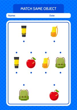 Aynı nesne oyunu yaz ikonu ile eşleştir. Anaokulu öğrencilerinin çalışma listesi, çocukların faaliyet listesi.