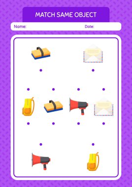 Aynı nesne oyunu yaz ikonu ile eşleştir. Anaokulu öğrencilerinin çalışma listesi, çocukların faaliyet listesi.