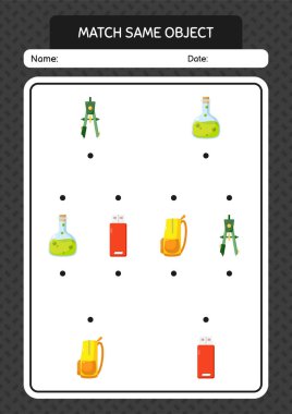 Aynı nesne oyunu yaz ikonu ile eşleştir. Anaokulu öğrencilerinin çalışma listesi, çocukların faaliyet listesi.