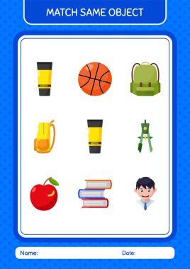 Match with same object game acrylic paint. worksheet for preschool kids, kids activity sheet