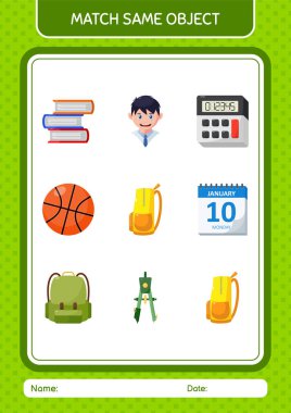Match with same object game backpack. worksheet for preschool kids, kids activity sheet