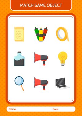 Match with same object game horn loudspeakers. worksheet for preschool kids, kids activity sheet