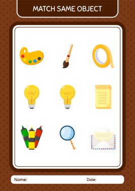 Match with same object game light bulb. worksheet for preschool kids, kids activity sheet
