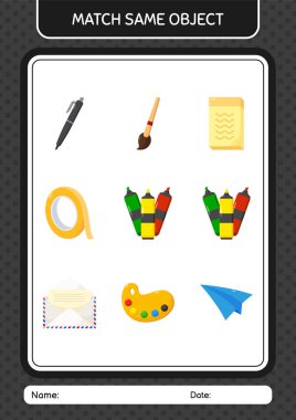 Match with same object game marker pen. worksheet for preschool kids, kids activity sheet