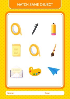 Match with same object game masking tape. worksheet for preschool kids, kids activity sheet
