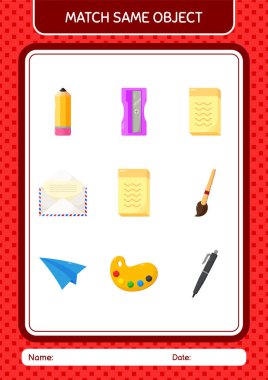 Match with same object game note. worksheet for preschool kids, kids activity sheet