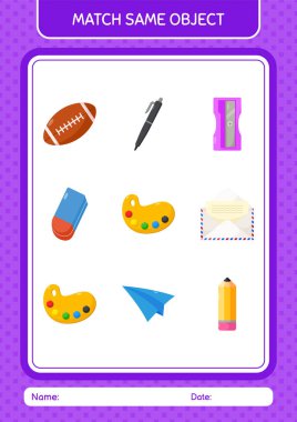Match with same object game paint palette. worksheet for preschool kids, kids activity sheet