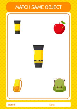 Match with same object game acrylic paint. worksheet for preschool kids, kids activity sheet