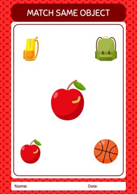 Match with same object game apple. worksheet for preschool kids, kids activity sheet