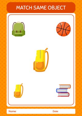 Match with same object game backpack. worksheet for preschool kids, kids activity sheet