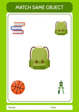 Match with same object game backpack. worksheet for preschool kids, kids activity sheet