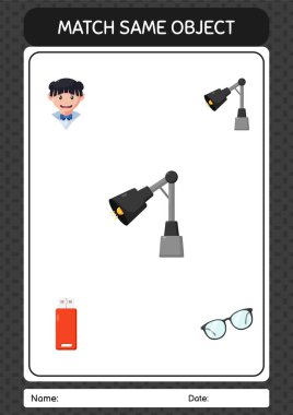 Match with same object game desk lamp. worksheet for preschool kids, kids activity sheet