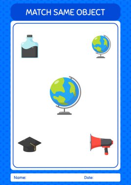 Match with same object game globe. worksheet for preschool kids, kids activity sheet