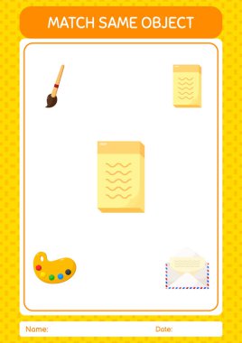Match with same object game note. worksheet for preschool kids, kids activity sheet