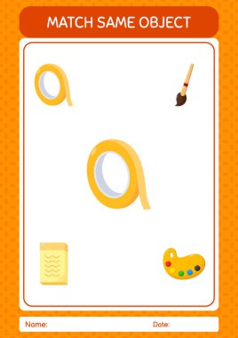 Match with same object game masking tape. worksheet for preschool kids, kids activity sheet