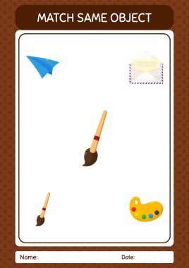 Match with same object game paint brush. worksheet for preschool kids, kids activity sheet
