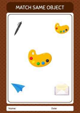 Match with same object game paint palette. worksheet for preschool kids, kids activity sheet