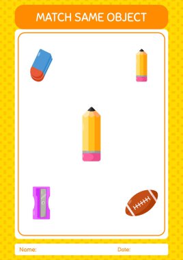Match with same object game pencil. worksheet for preschool kids, kids activity sheet