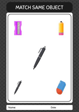 Match with same object game pen. worksheet for preschool kids, kids activity sheet