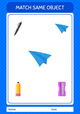 Match with same object game paper plane. worksheet for preschool kids, kids activity sheet