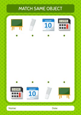 Match with same object game summer icon. worksheet for preschool kids, kids activity sheet
