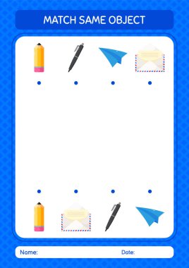 Aynı nesne oyunu yaz ikonu ile eşleştir. Anaokulu öğrencilerinin çalışma listesi, çocukların faaliyet listesi.