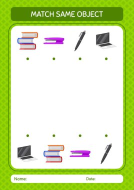 Match with same object game summer icon. worksheet for preschool kids, kids activity sheet