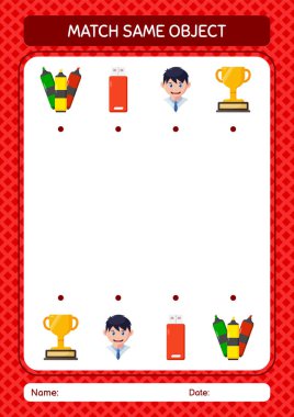 Aynı nesne oyunu yaz ikonu ile eşleştir. Anaokulu öğrencilerinin çalışma listesi, çocukların faaliyet listesi.