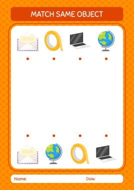 Aynı nesne oyunu yaz ikonu ile eşleştir. Anaokulu öğrencilerinin çalışma listesi, çocukların faaliyet listesi.