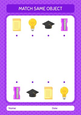 Aynı nesne oyunu yaz ikonu ile eşleştir. Anaokulu öğrencilerinin çalışma listesi, çocukların faaliyet listesi.