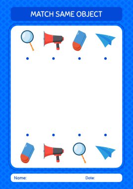 Aynı nesne oyunu yaz ikonu ile eşleştir. Anaokulu öğrencilerinin çalışma listesi, çocukların faaliyet listesi.