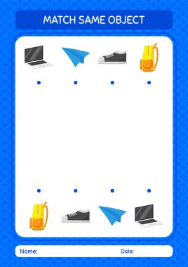Aynı nesne oyunu yaz ikonu ile eşleştir. Anaokulu öğrencilerinin çalışma listesi, çocukların faaliyet listesi.