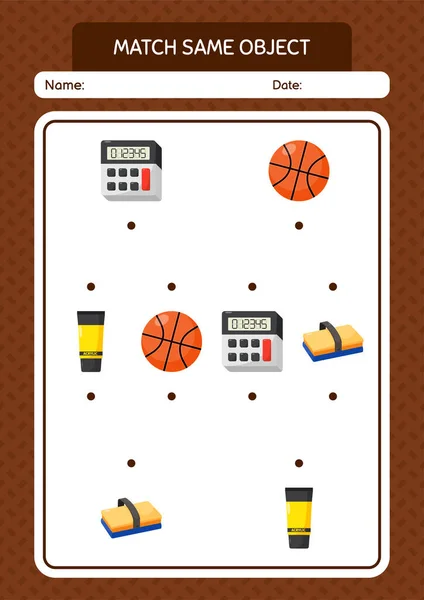 Match Same Object Game Summer Icon Worksheet Preschool Kids Kids —  Vetores de Stock