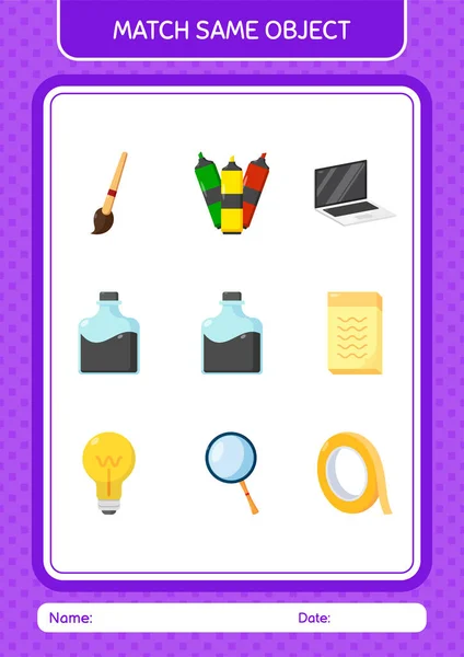 Match Same Object Game Ink Bottle Worksheet Preschool Kids Kids — Stockvektor