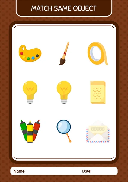 Match Same Object Game Light Bulb Worksheet Preschool Kids Kids — Image vectorielle