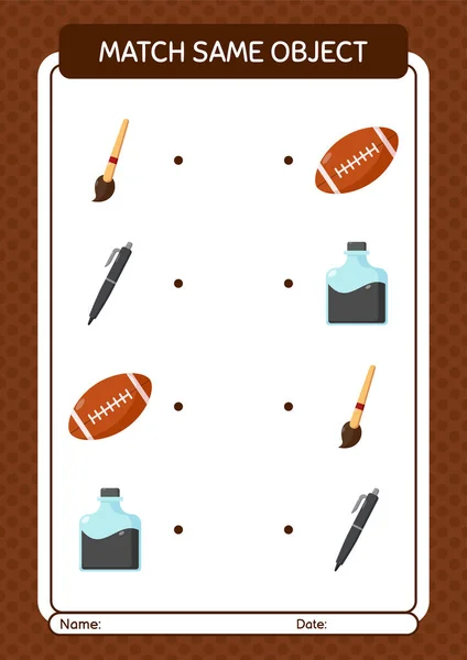 Match Same Object Game Summer Icon Worksheet Preschool Kids Kids — Stockový vektor