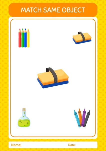 Match Same Object Game Chalkboard Eraser Worksheet Preschool Kids Kids — Archivo Imágenes Vectoriales
