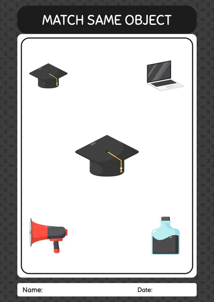 Match Same Object Game Graduation Cap Worksheet Preschool Kids Kids — Vector de stock