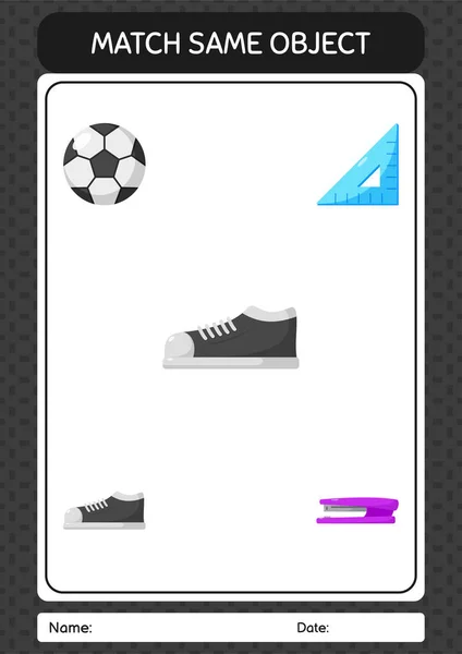 Match Same Object Game Shoes Worksheet Preschool Kids Kids Activity — Stockový vektor
