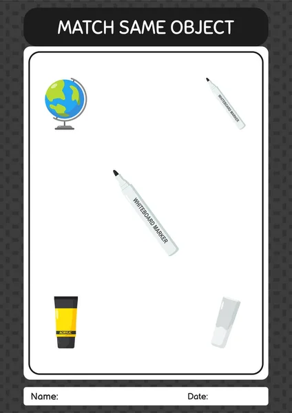 Match Same Object Game Whiteboard Marker Worksheet Preschool Kids Kids — Image vectorielle