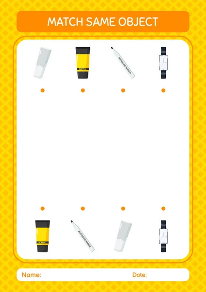 Match Same Object Game Summer Icon Worksheet Preschool Kids Kids — Archivo Imágenes Vectoriales
