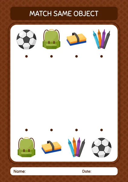 Match Same Object Game Summer Icon Worksheet Preschool Kids Kids —  Vetores de Stock