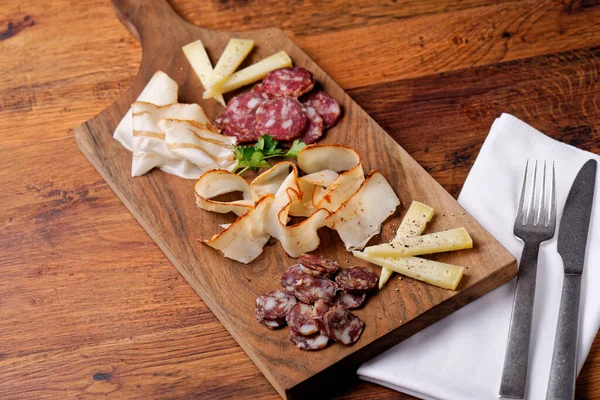 Queijo Salame Seleção Produtos Charcutaria Enchidos — Fotografia de Stock